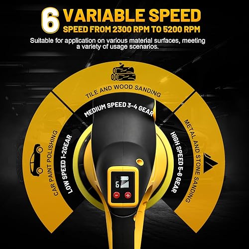 Miniatura 6 de Pulidor de búfer inalámbrico mejorado, kit de pulidor compatible con batería Dewalt de 20 V, pulidora de automóvil sin escobillas de 6 pulgadas con