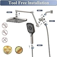 Vista 2 de Cabezal de ducha de lluvia con combo de rociador de mano, cabezales de ducha de lluvia de 12 pulgadas con brazo de extensión ajustable, cabezal