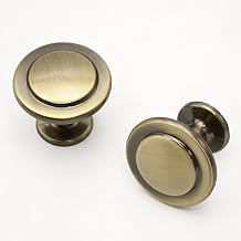 Amerdeco 10 Pack Brushed Antique Brass Cabinet Knobs Single Hole Zinc Alloy | Smooth Feel, Vintage-Inspired Design, Screws Included, Kitchen Cabinet Hardware, for Cupboards, Drawers and Dressers