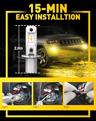 Miniatura 4 de AUXITO Bombillas LED antiniebla H3 de 3000 K, color amarillo, súper penetración, tamaño mini 11, Plug n Play, H3ll LED para lámpara antiniebla, DRL,