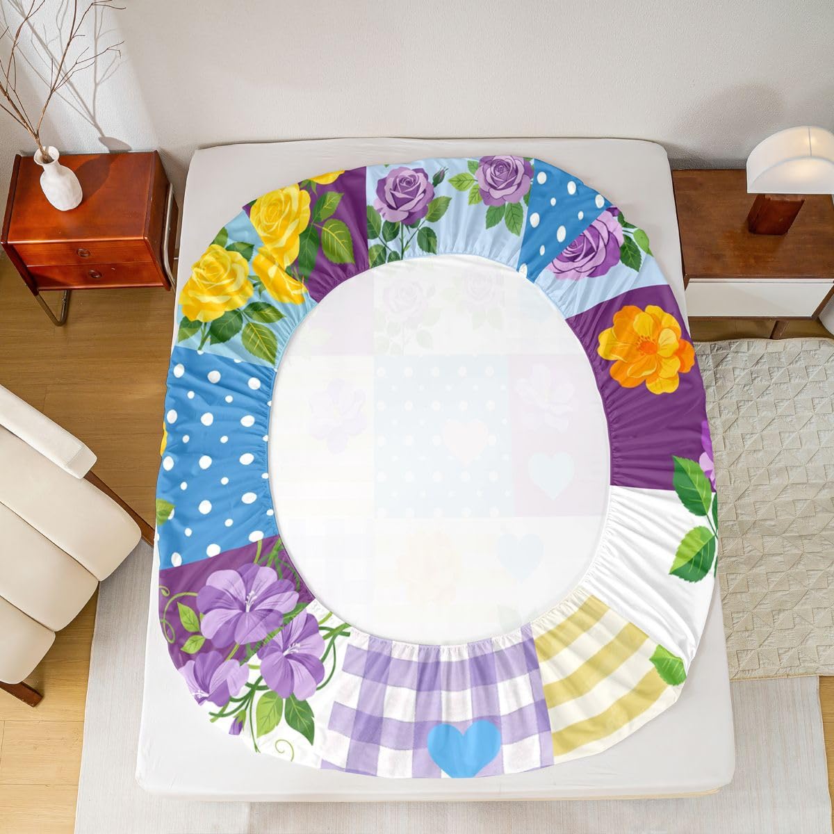 Manfei Juego de sábanas bajeras con diseño floral a cuadros, tamaño King, 3 piezas, estilo francés con 2 fundas de almohada, decoración de habitación de niños y niñas, ropa de cama suave (no plana)