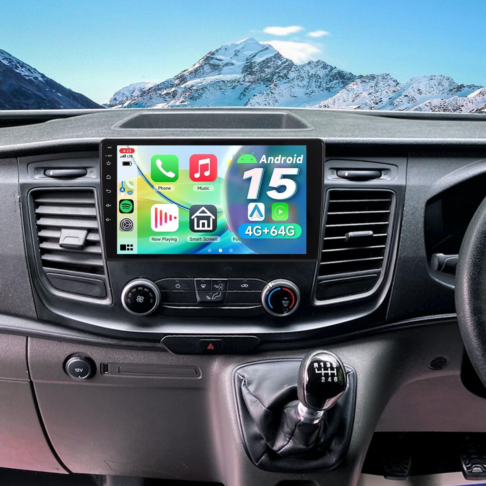 10.1" IPS Android 15 Car Stereo for 1-Din Ford Transit Custom 2018-2023, 4+64GB Radio, Bluetooth 5.4 WiFi 6, Wireless CarPlay Android Auto, GPS Navigation, DSP, FM/RDS, SWC, HD Rear Camera