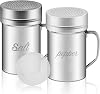 Stainless Steel Salt and Pepper Shakers Set, 6 OZ Seasoning Spice Shaker with Lid and Handle Medium Holes, Metal Dredge Shaker for Powder Sugar Cooking Kitchen Baking (2 Pieces)