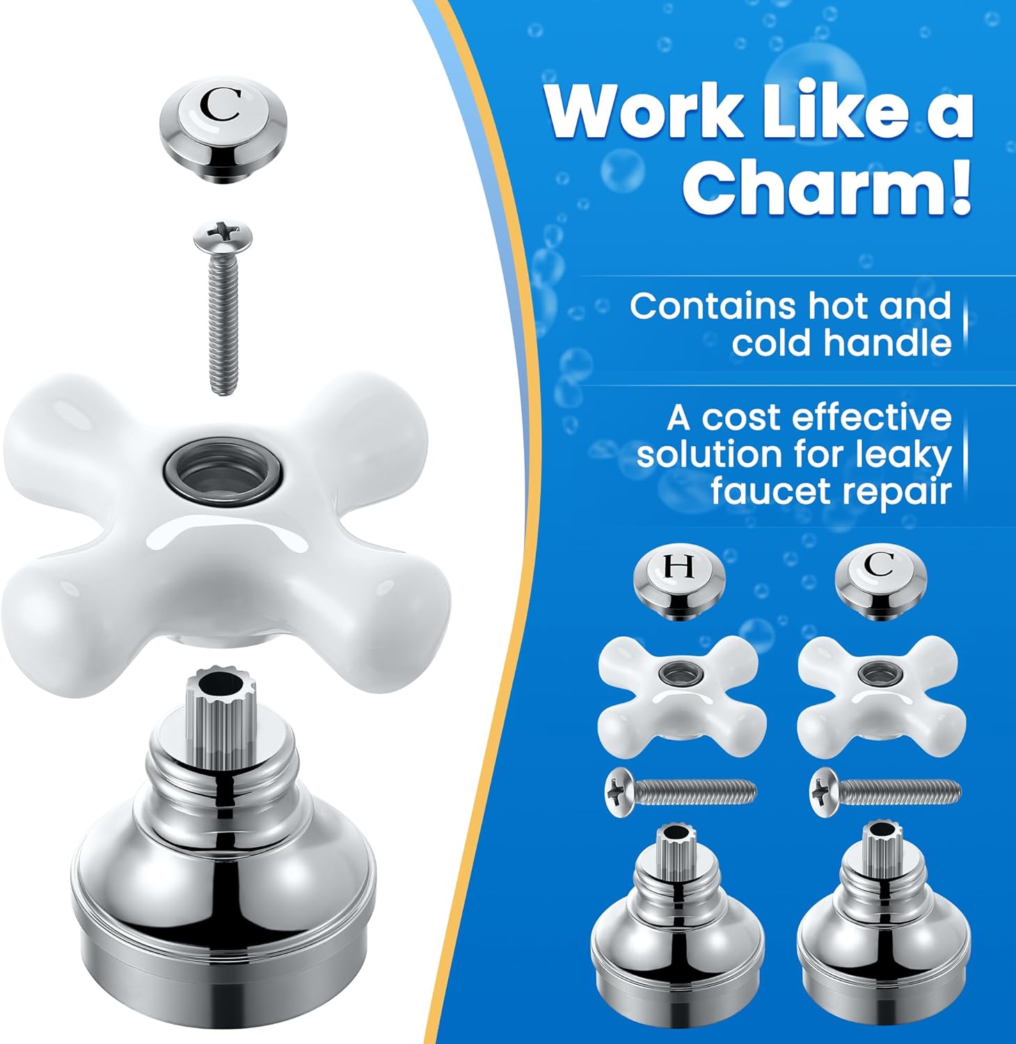 Enhon 2 Pcs Handle Set, Cross Arm Handle Compatible with Price Pfister Shower Valve, Hot and Cold, Fits 12 Point Broach Stem, Chrome Finish White