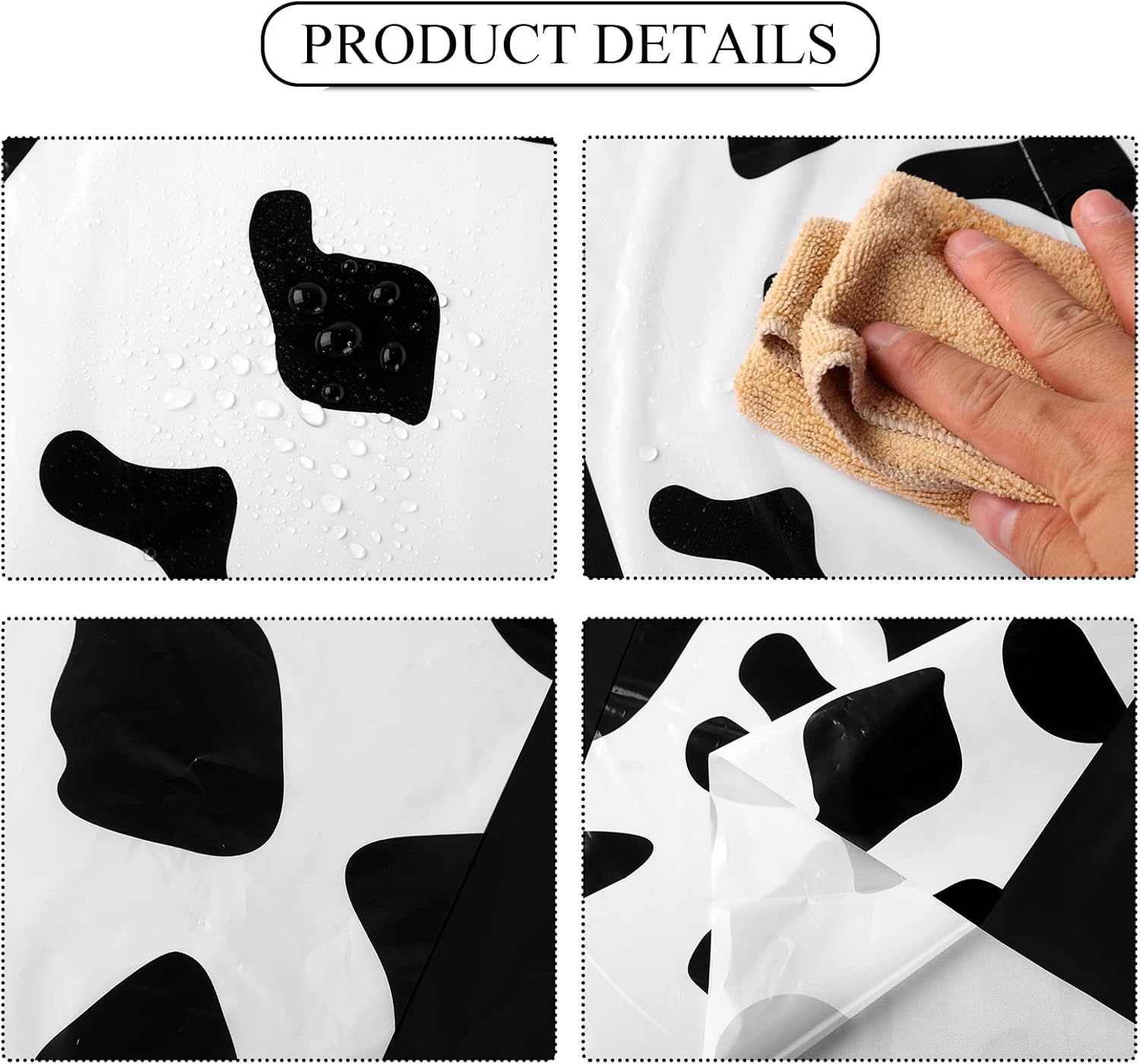 Oudain 3 Pcs Cow Tablecloth for Party Cowgirl Cow Table Runner Print Rectangular Birthday Party Inspired Decorations Supplies (Black)