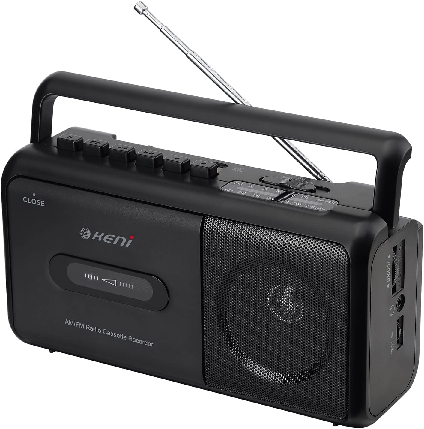 Portable Cassette Player Boombox with AM/FM Radio Stereo, Cassette Recorder with Headphone Jack, Battery Operated or Mains Plug