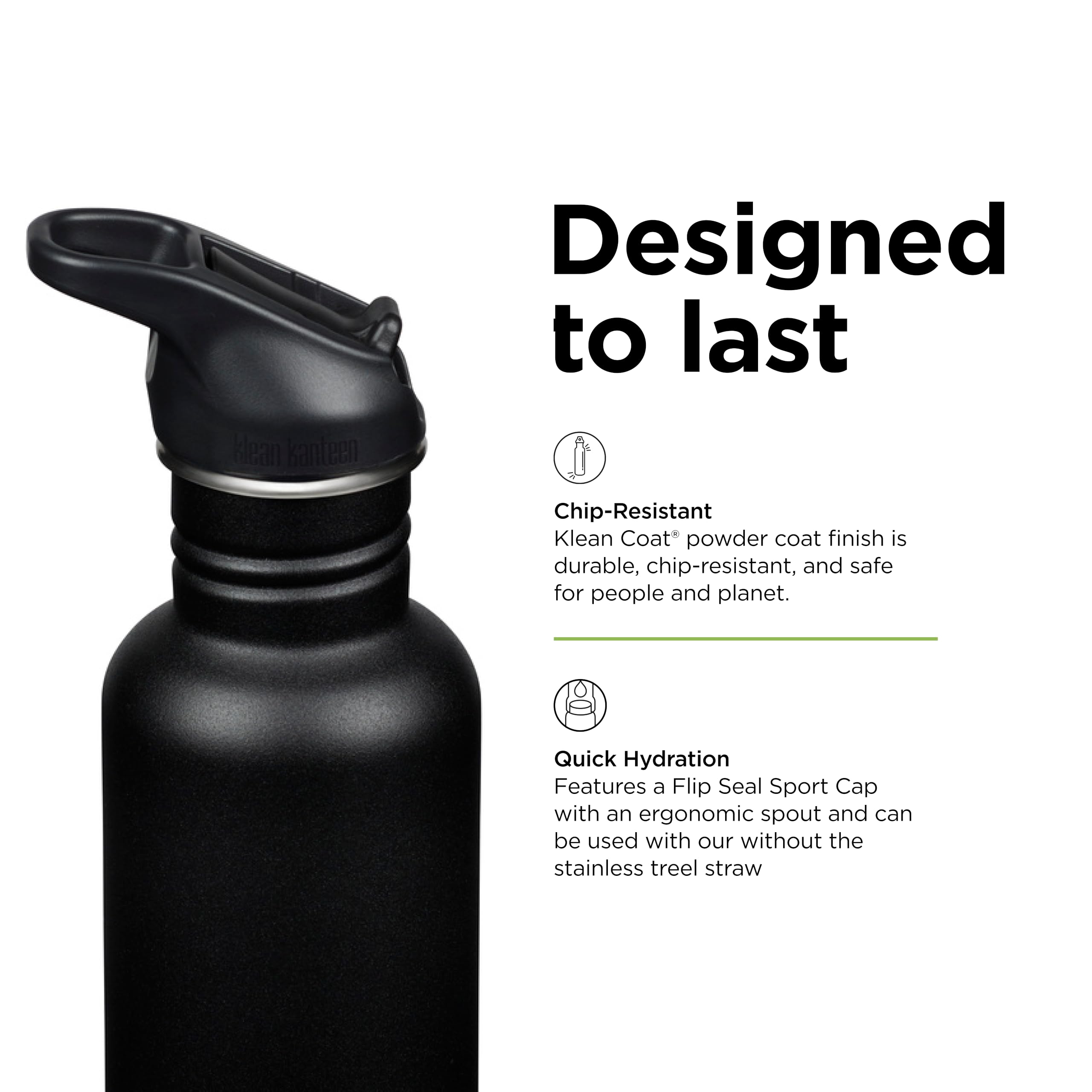 Klean Kanteen Borraccia da Bici Classic Narrow (Flip Sport) con Chiusura in Acciaio Inox Nero da 800 ml, 1011193