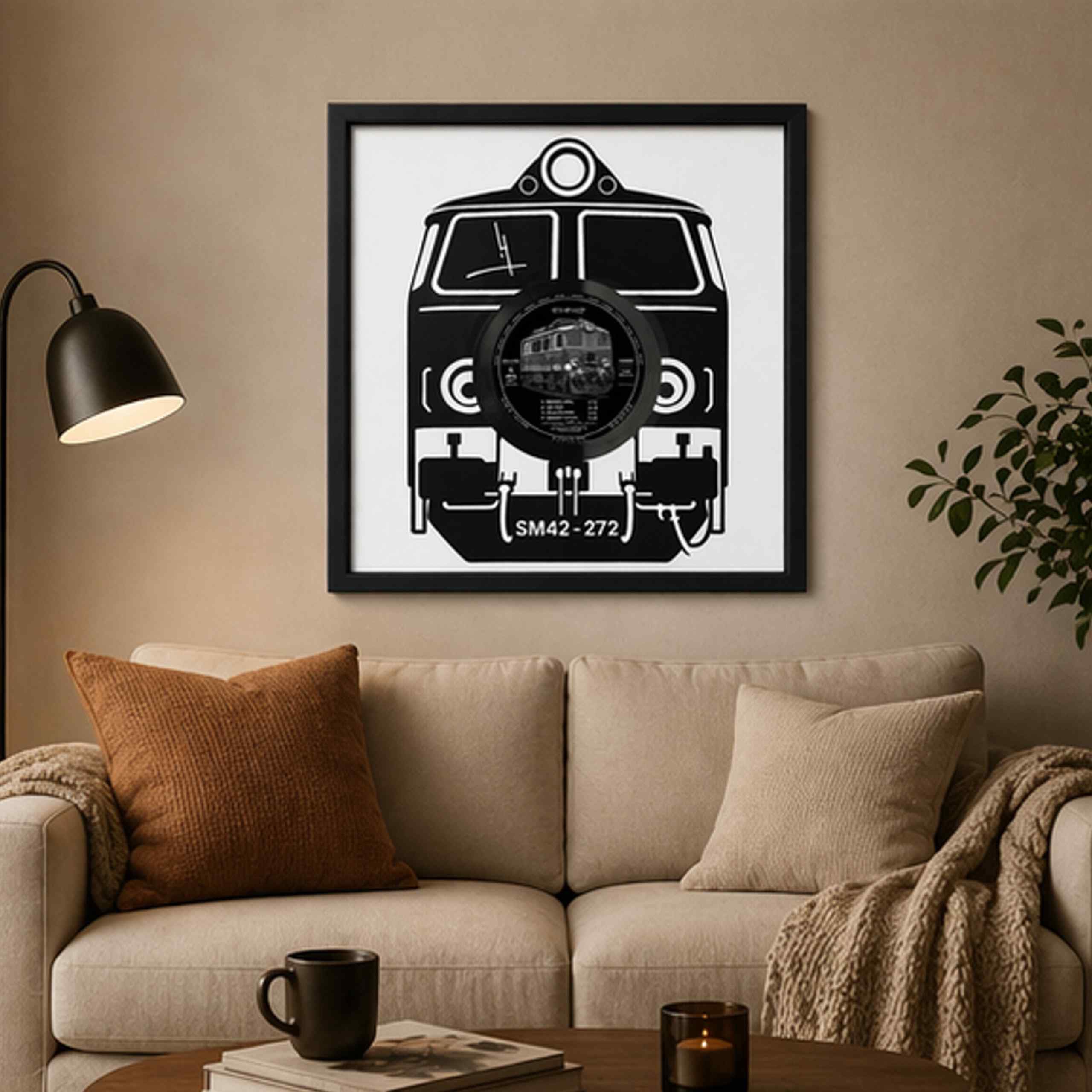 EVEVO Decorazione da parete in vinile con cornice, 32 x 32 cm, treno, decorazione da parete in vinile, motivo: loco a vapore, regalo per appassionati e collezionisti di ferrovie