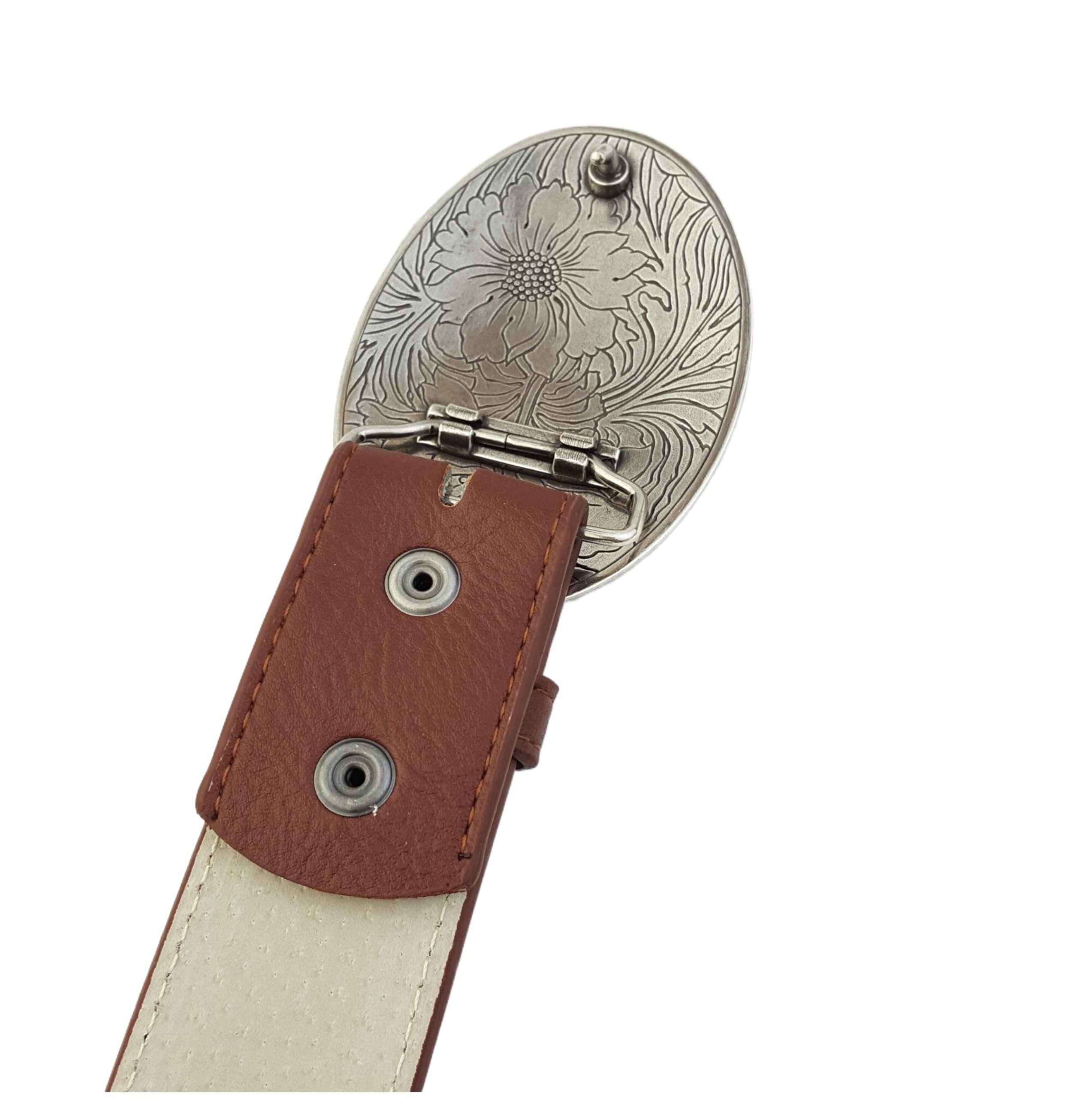 AXESORIA: Plus Size: Western Sun flower Buckle Belt Brown 2X