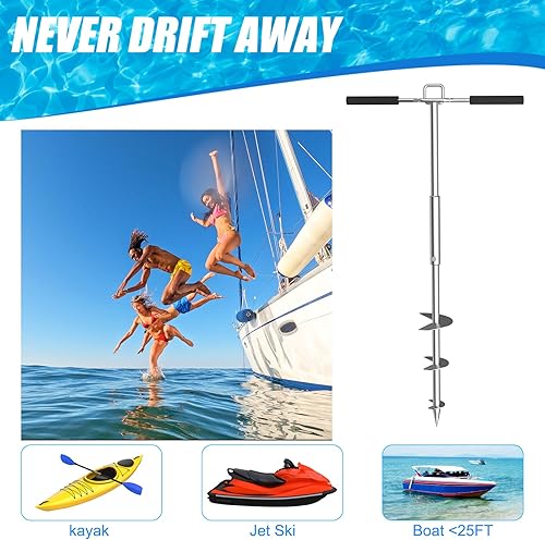 Miniatura 4 de Anclaje de arena para barco, 34 pulgadas46 pulgadas, anclajes de arena PWC de acero inoxidable 316, ideales para pontón, kayak jet ski se mantiene