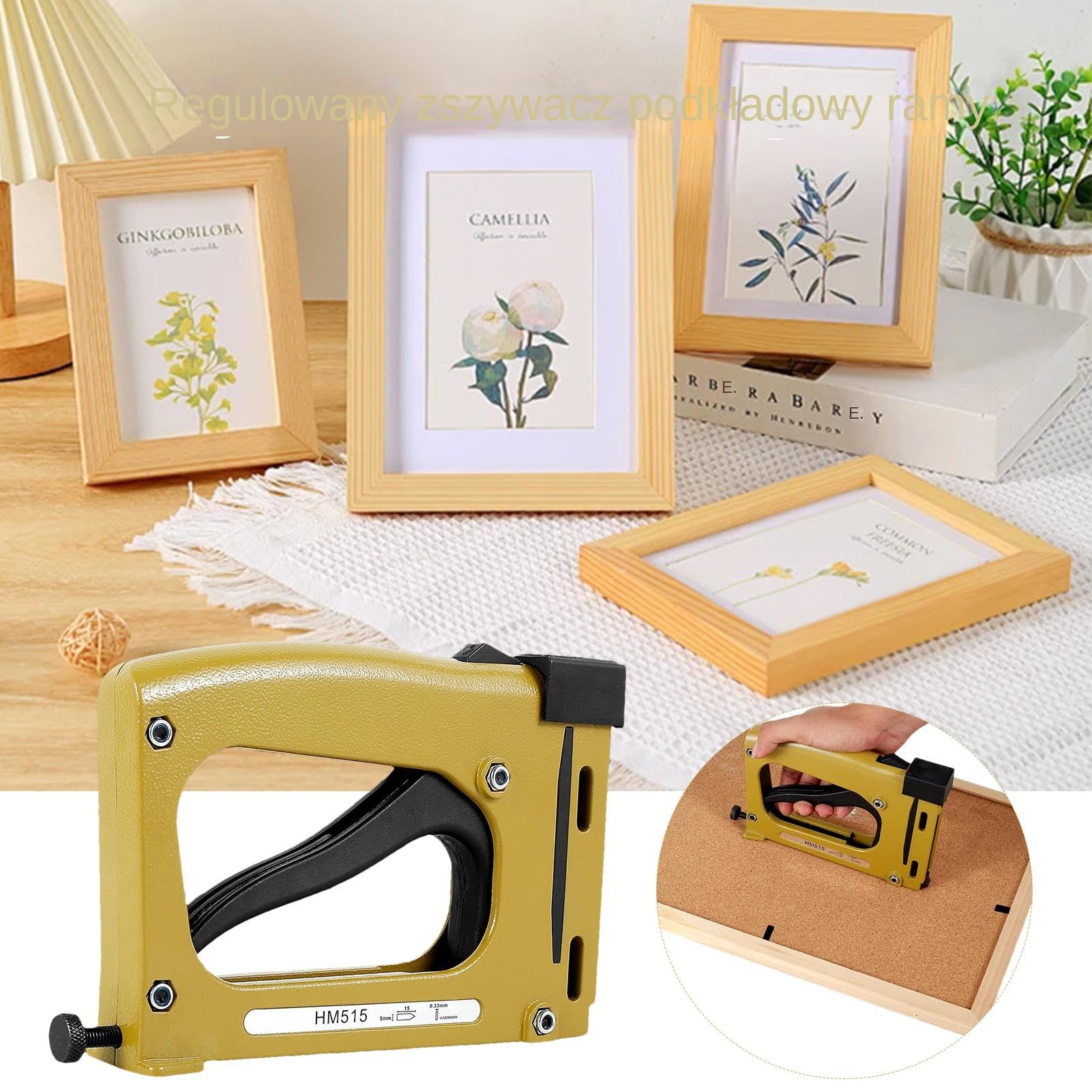 Point Drivers for Picture Framing - Adjustable Hand Stapler Push Tool | Manual Framing Tool with 1000pcs Points, Perfect for Photo Frames Backboards Artwork and Canvas Installation, 20x12.5x3cm Gold