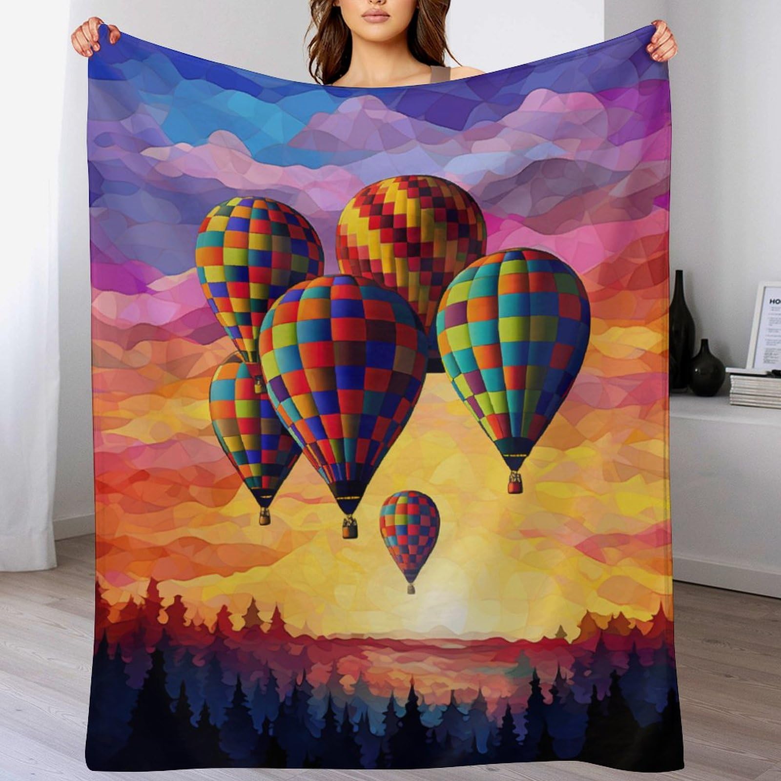 Couverture montgolfière en flannel 130x180 cm pour canapé