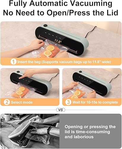 Miniatura 2 de CROWNFUL Máquina selladora al vacío, sellador automático de alimentos con pantalla táctil LED 5 en 1 con modos seco y húmedo, tubo de succión