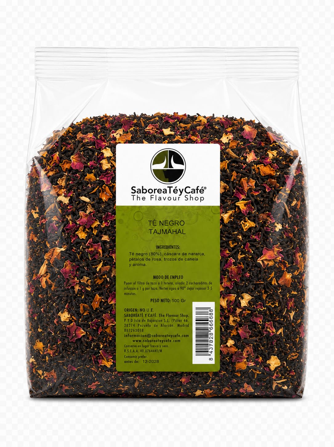 SABOREATE Y CAFE THE FLAVOUR SHOP Thé Noir Taj Mahal à Hebra Feuille en Vrac Infusion d'énergie naturelle 500 gr