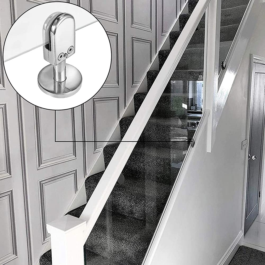 Pince à verre en acier inoxydable, 2 pièces, supports de verre 8 mm, réglable, avec colonne de support inférieure, pour panneaux de verre sans cadre de 5-8 mm