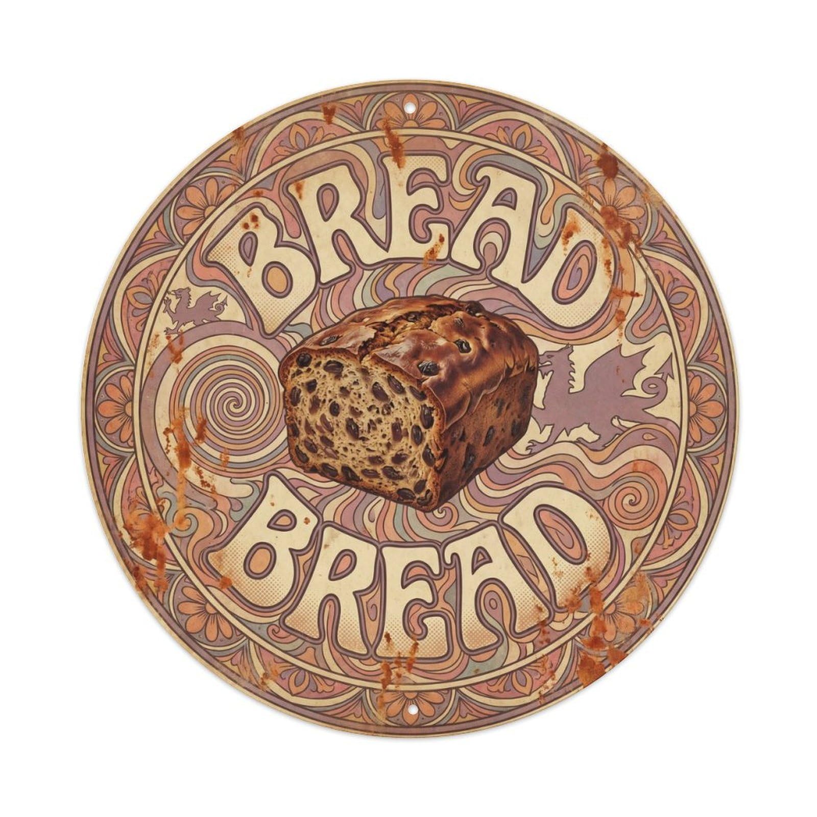 Okahys 8X8inch Classic Style Bread Loaf British Village Bakery Colorful Psychedelic Metal Tin Sign