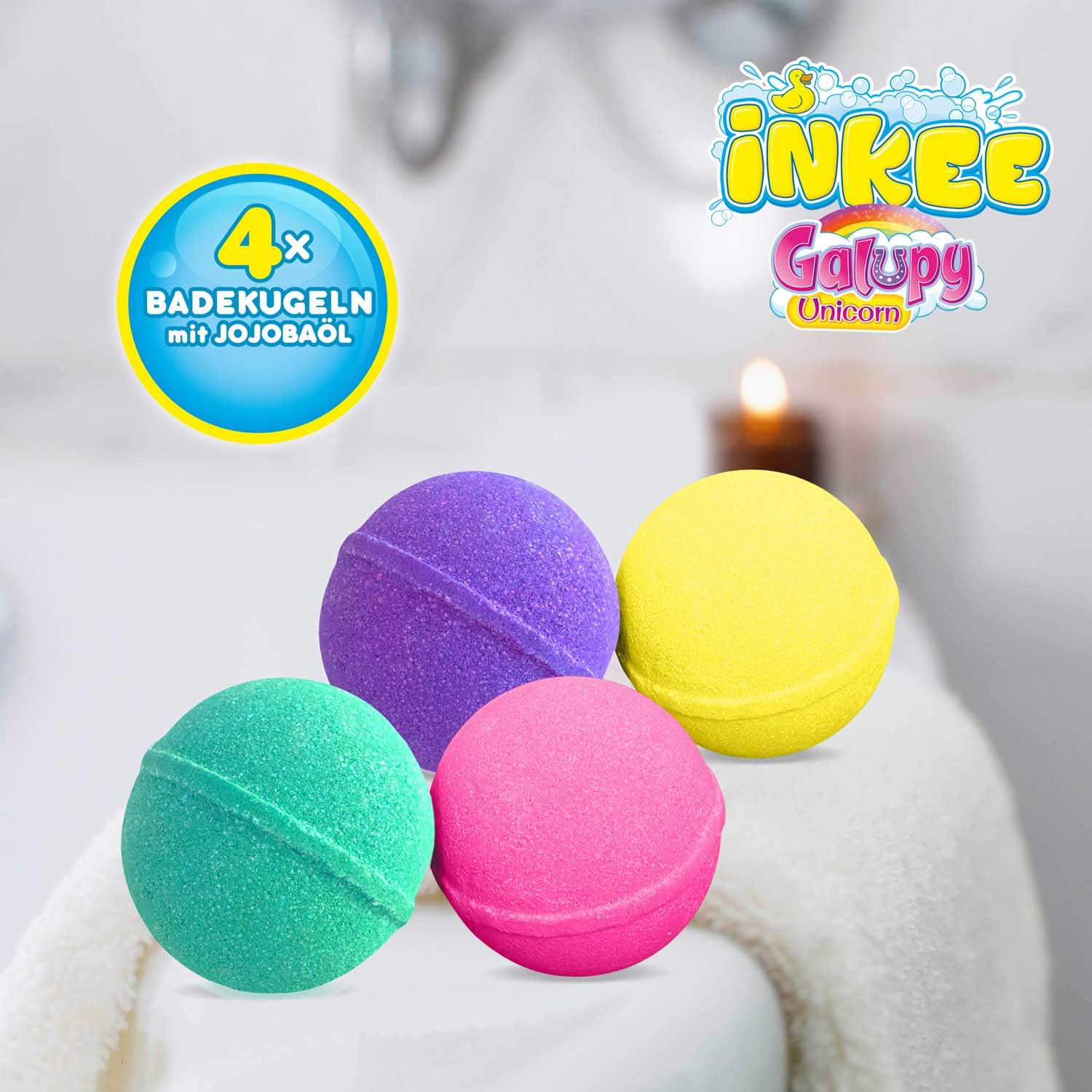 INKEE Bombas de Baño para Niños Pack 4 x 50 g Aroma a Chicle 4 Colores