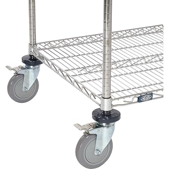 Nexel Heavy Duty, 36 x 21 x 63, NSF 4 Tier Rolling Wire Shelving Truck, Storage Unit Has 600lb Shelf Capacity, Polyrethane Caster Wheels, 2 Braked, Chrome