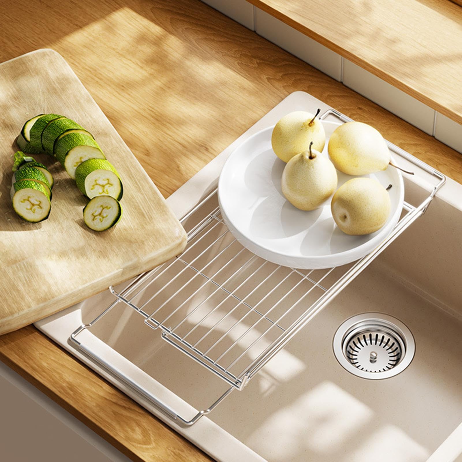 Générique Scolapiatti - Portautensili da cucina estensibile in acciaio inossidabile, accessorio multifunzione estensibile con supporto per utensili in acciaio inossidabile per lavello e lavello