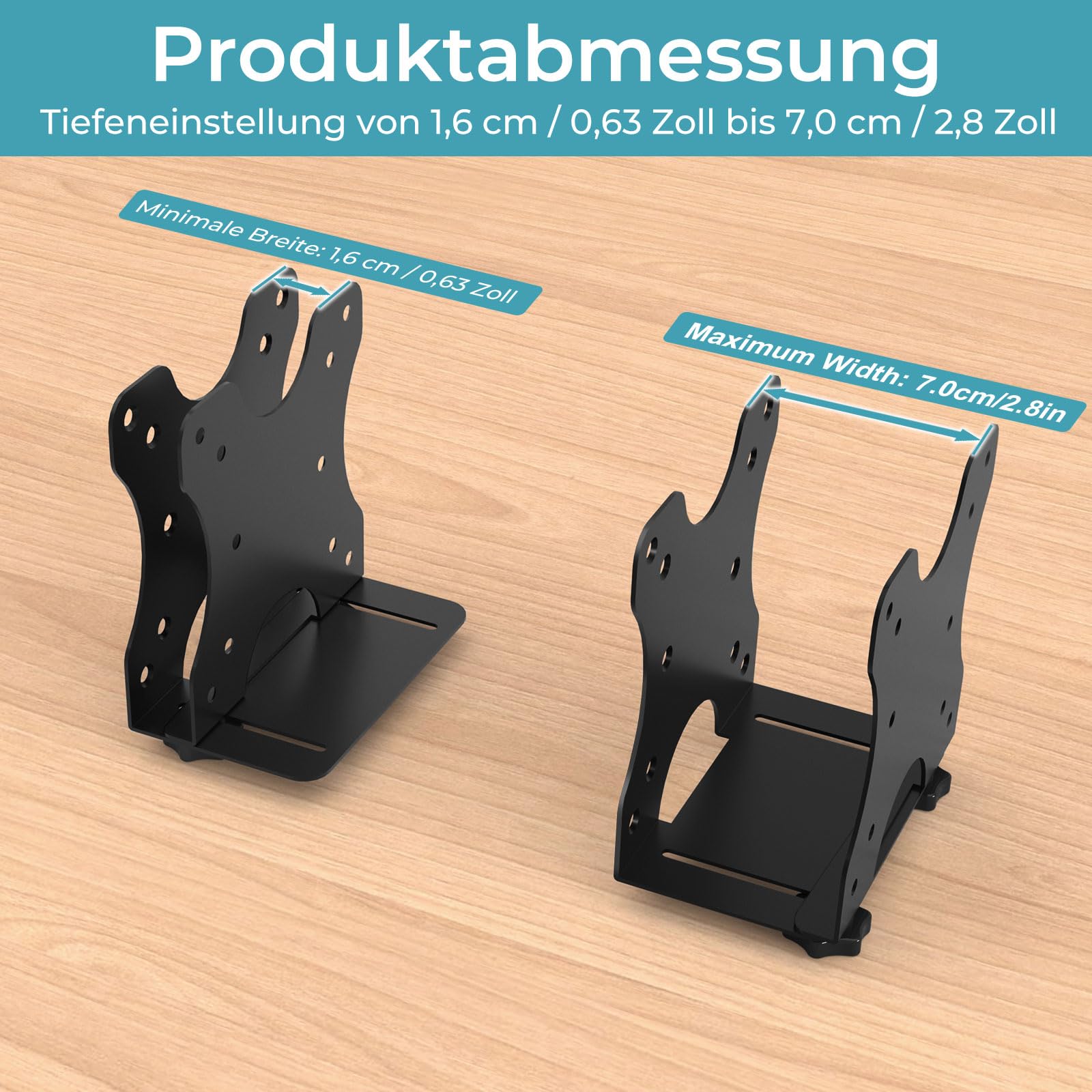 Universal Halterung für Mini-PCs, NUC, Mac Mini, Kabelboxen, WLAN-Router und Kleine CPUs Verstellbare Weite von 16-70MM Wand/VESA/Untertisch Halter für Thin Client Metall Monitorhalterung für Mini-PC
