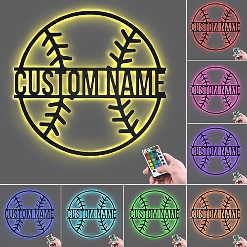 Miniatura 2 de Nombre personalizado 7 colores lámpara de béisbol personalizado béisbol pared arte noche luz LED nombre signo regalo para niños hombres niñas