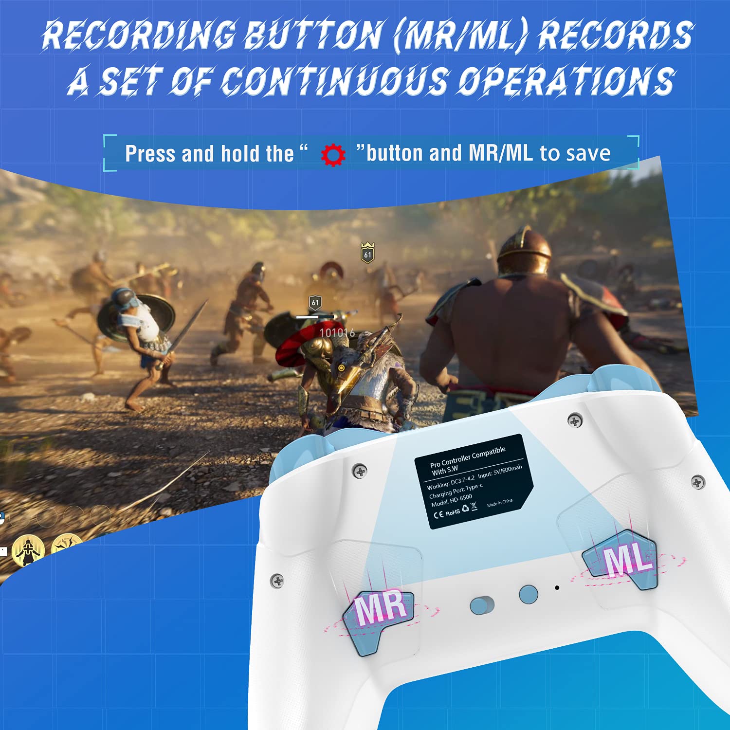 Bluetooth Controller Compatible with Windows 7 8 10/ PC/iOS/Android/Switch/Steam/OLED Game Console,Dual Shock Wireless Pro Controller Remote Gamepad Joystick with 650mAh Battery - White & Blue : Video Games