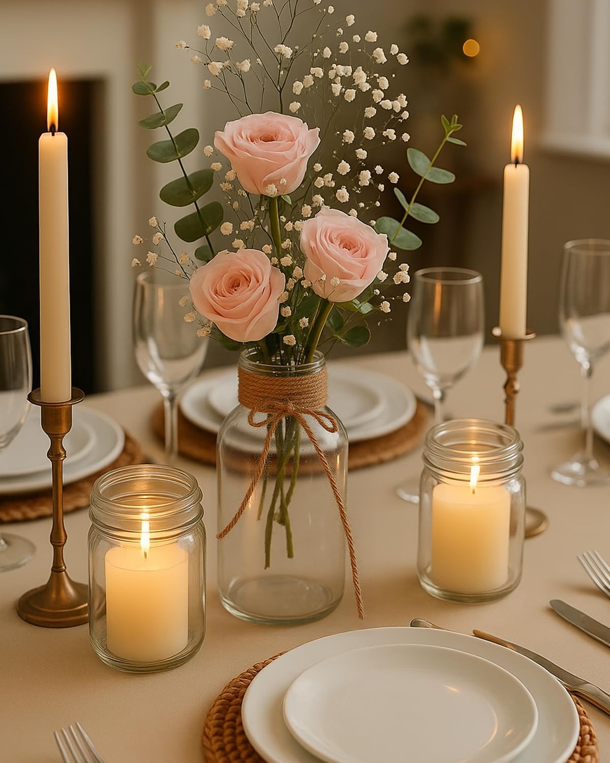 6Pcs Vintage Glass Vases Set with Hemp Rope – Rustic Clear Cylindrical Bottles for Wedding Centerpieces, Home Decor, Floral Arrangements, Farmhouse Decoration - Image 6