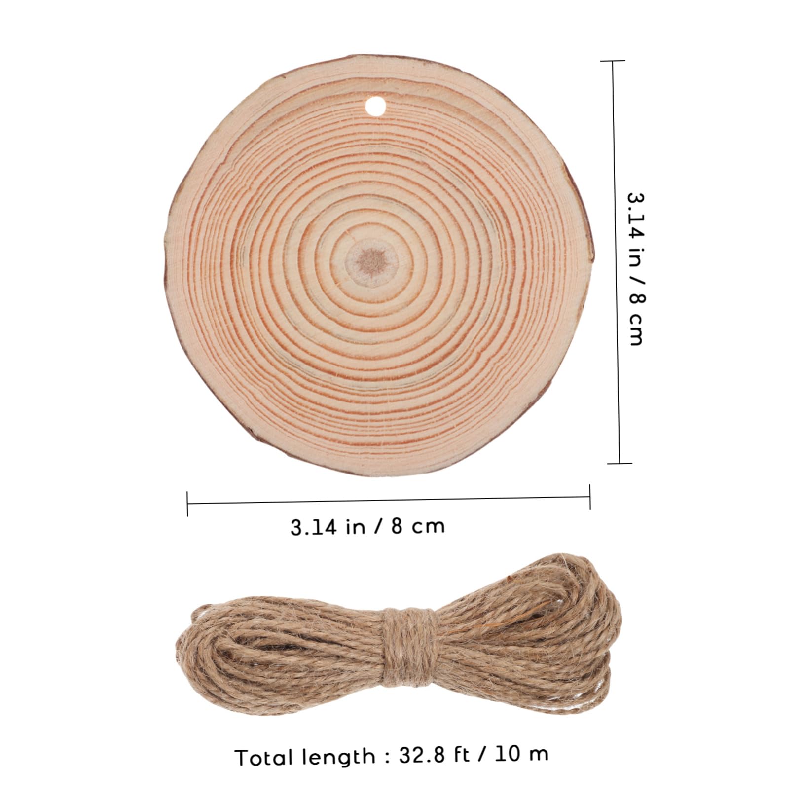 50 Stück Runde Holzscheiben 7-8cm mit Juteschnur für Selbstgemacht | Naturbraun, Holz für Bastelarbeiten und Weihnachtsdeko, Rustikale Optik, 10m Schnur