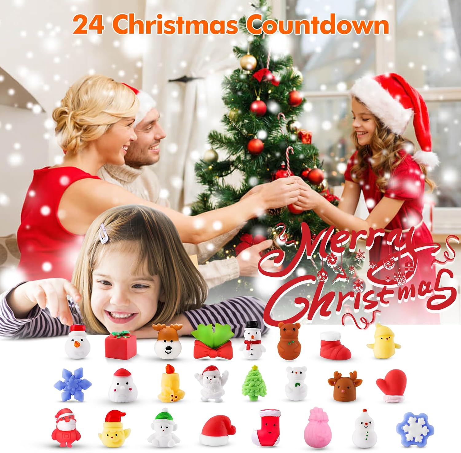 Mochi Squishy Toys Advent Calendar 2025 Christmas Countdown Calendar 24Pcs Fidgets Squishies for Kids Cute Santas Snowman Christmas Squishies Party Favors Christmas Gifts Toys for Boys Girls