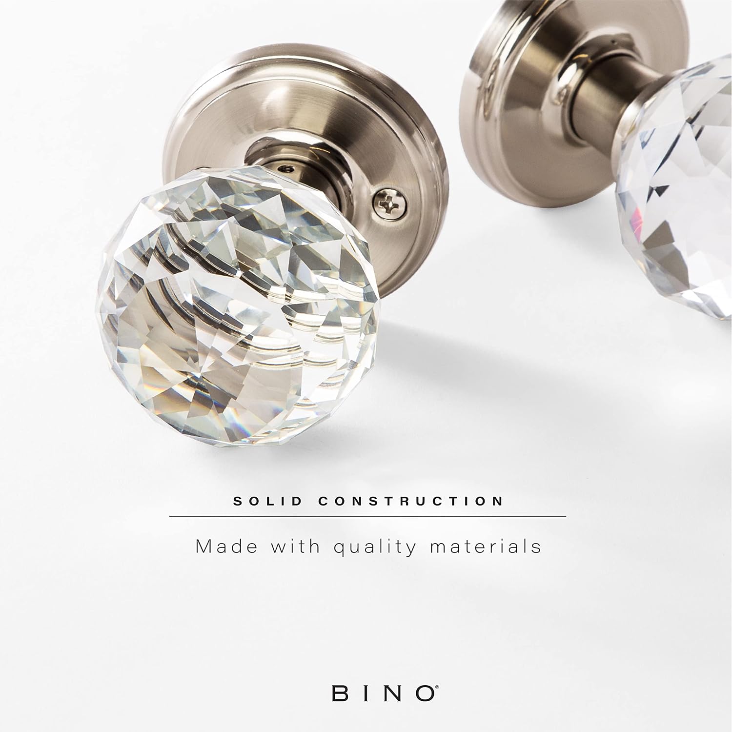 BINO Crystal Functional Interior Door Knobs Set - Satin Nickel - Crystal Door Knobs Interior Crystal Knobs Door Knob