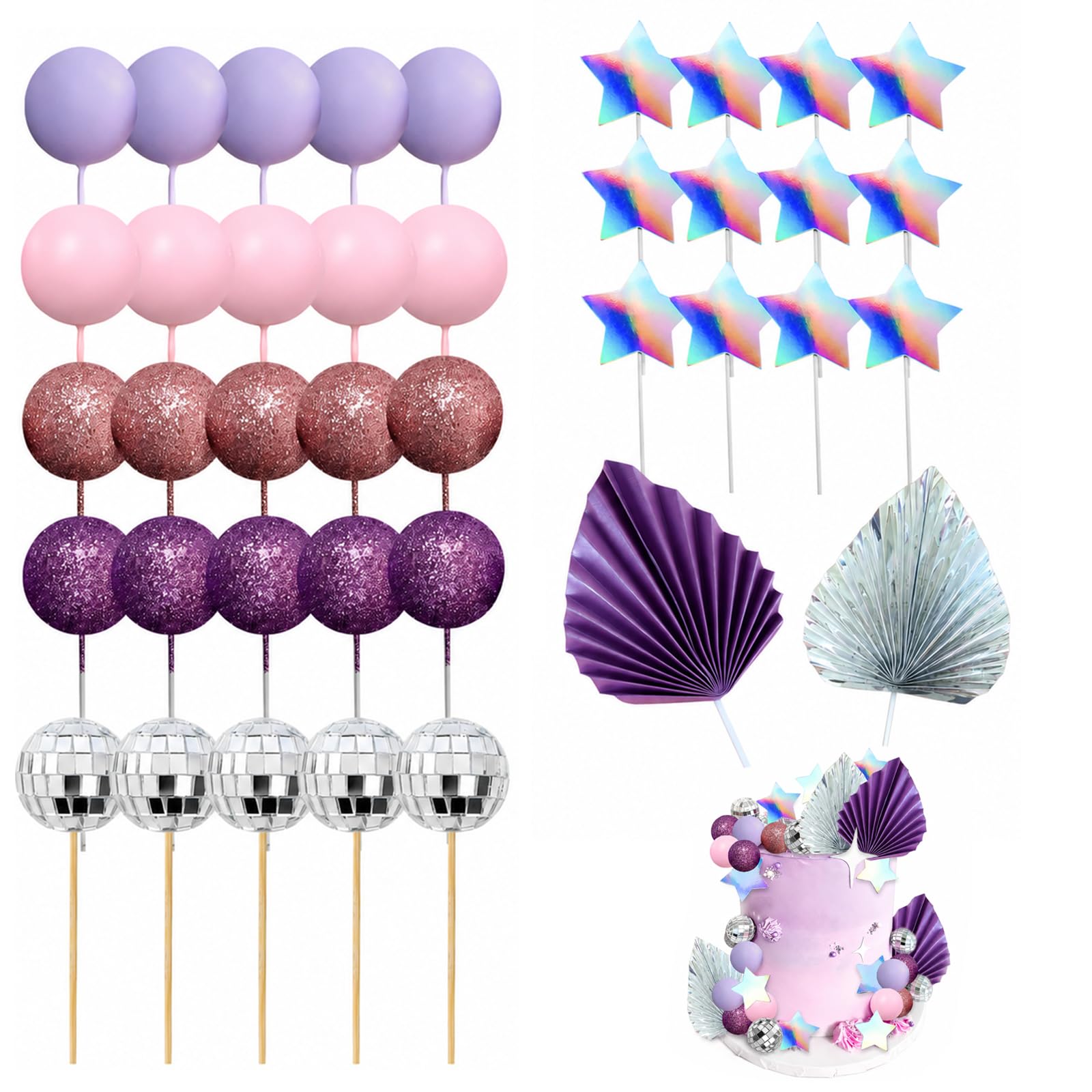 41PCS Disco Ball Cake Decorations, Dancing Queen Purple Disco Cake decorations, Mini Ball Cake Toppers, Party Cake Decor Supplies For Wedding, Birthday, Baby Shower