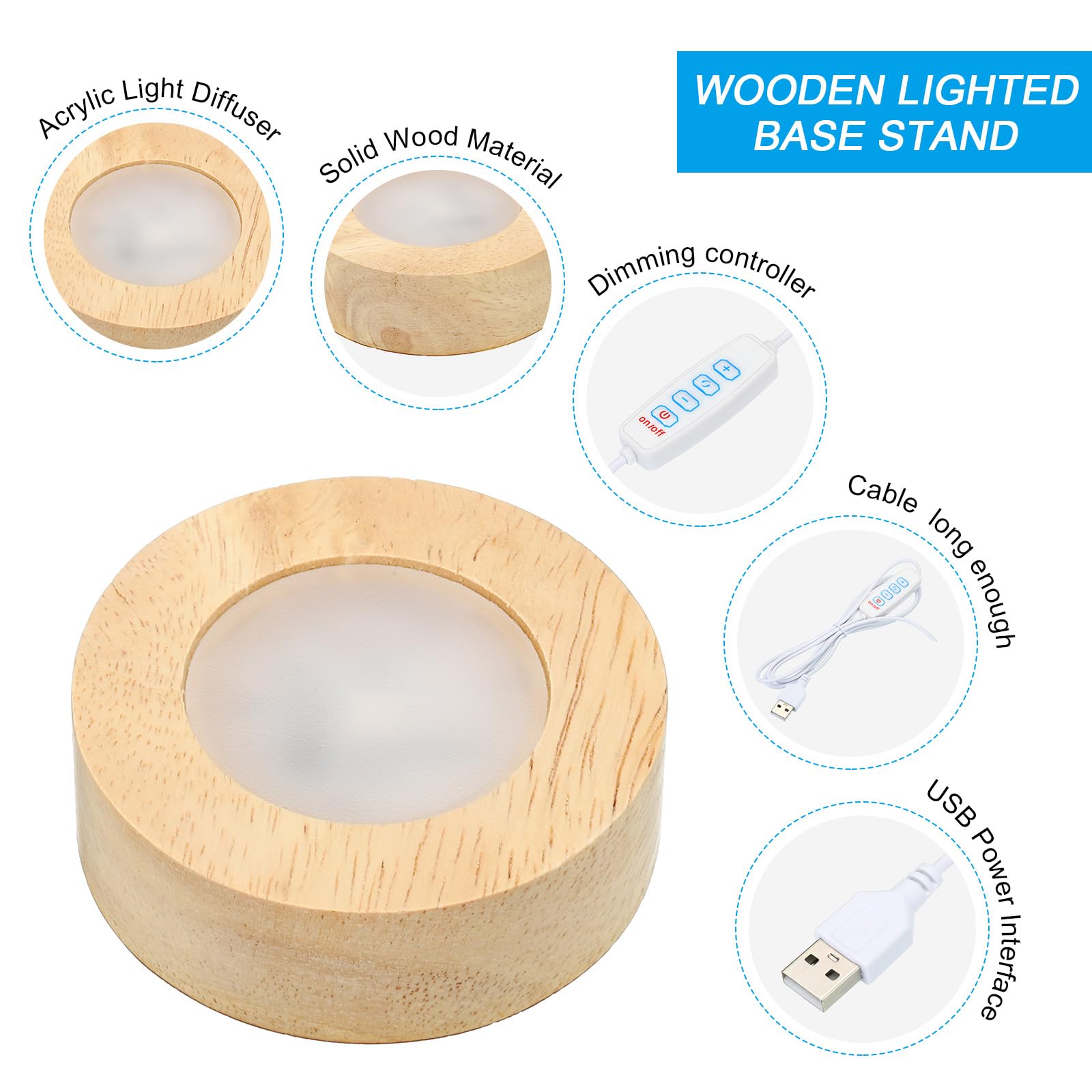 PATIKIL 2.4 Inch Wooden LED Light Base - Image 3