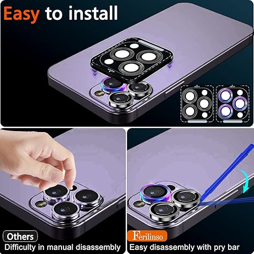 Miniatura 6 de Ferilinso Paquete de 3+3 para iPhone 14 Pro y iPhone 14 Pro Max, protector de lente de cámara, accesorios para cámara, aleación de titanio,