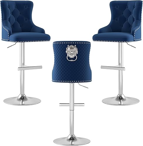 Miniatura 83 de ABET Juego de 2 taburetes de bar, taburetes de altura de mostrador con reposapiés, silla giratoria ajustable de terciopelo para isla de cocina con