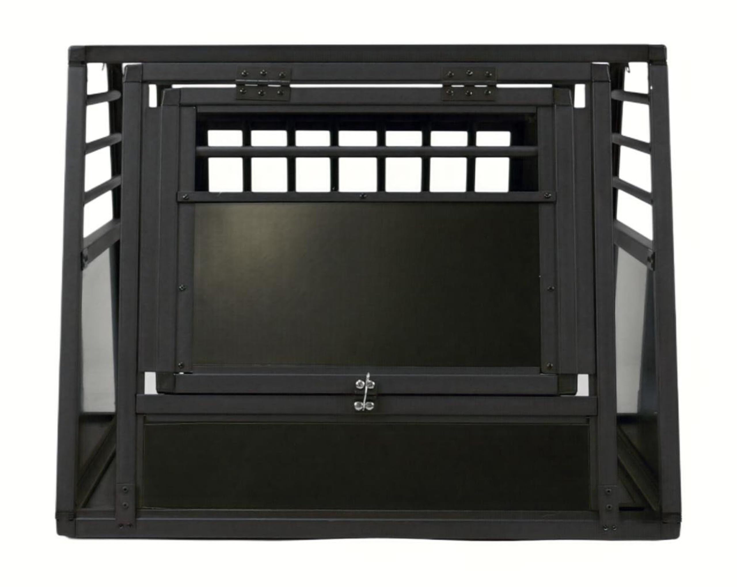DOGHEAD Hundetransportbox Proline, Single 80x75x63 cm, Schwarz, Aluminium, Beidseitig Abgeschrägt 75°, mit Notausstieg