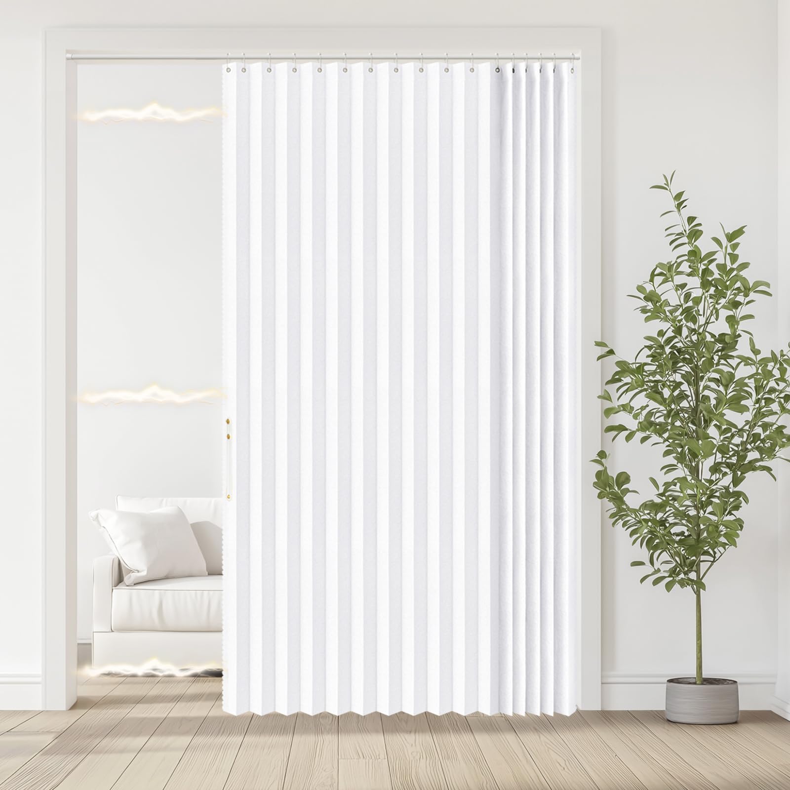 Jilron Accordian Door Curtain, 100% Blackout Folding Magnetic Doorway Curtains,Linen Style Closet Doors,for Room Divider,Privacy Protection（W72 x L78,White,1 Panel）-image-21