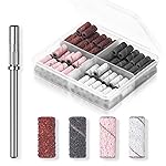 Makartt Nail Drill Bits Sanding Bands for Nail Drill, 100Pcs 4 Color Coarse Fine 80/120/180/240 Grit File Sand with 3.1mm Mini Mandrel Nail Bit Set for Acrylic Nails Gel Manicures and Pedicure