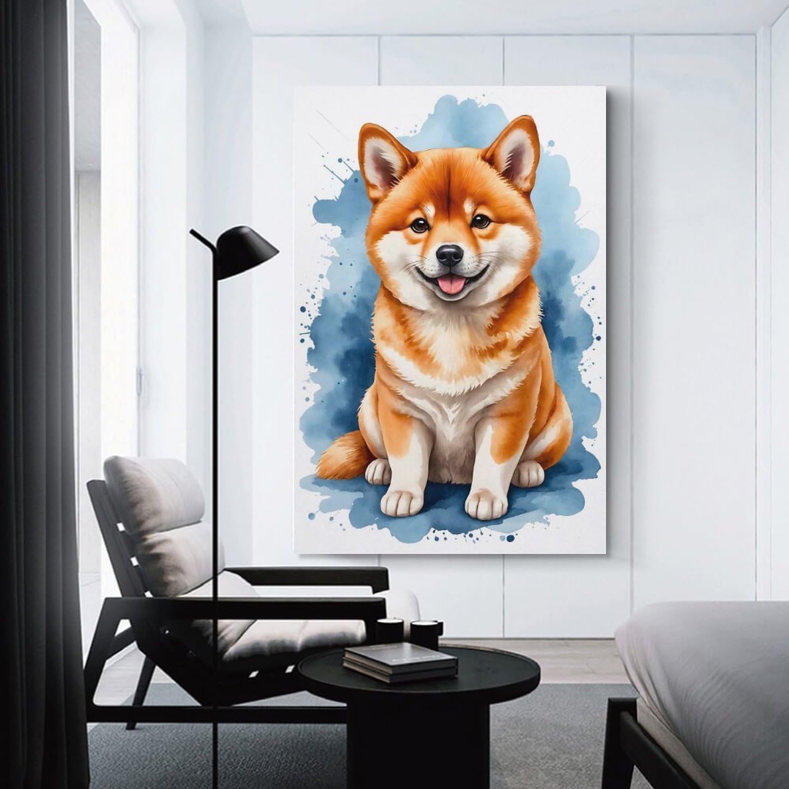 Junmoney Shiba Inu Puppy Wall Decor Canvas Print, 16x24inch(40x60cm), for Wall Displays, Bedrooms Or Room Updates, Wall Decor Suited to Curated Displays