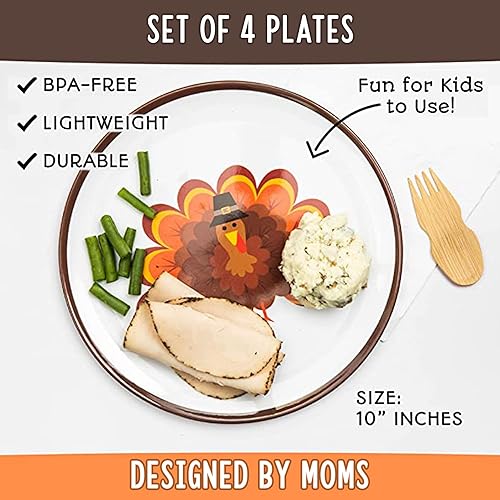 Miniatura 2 de Tiny Expressions - Platos de Acción de Gracias para niños - Juego de 4 platos de melamina de Acción de Gracias con bonitos diseños de pavo para