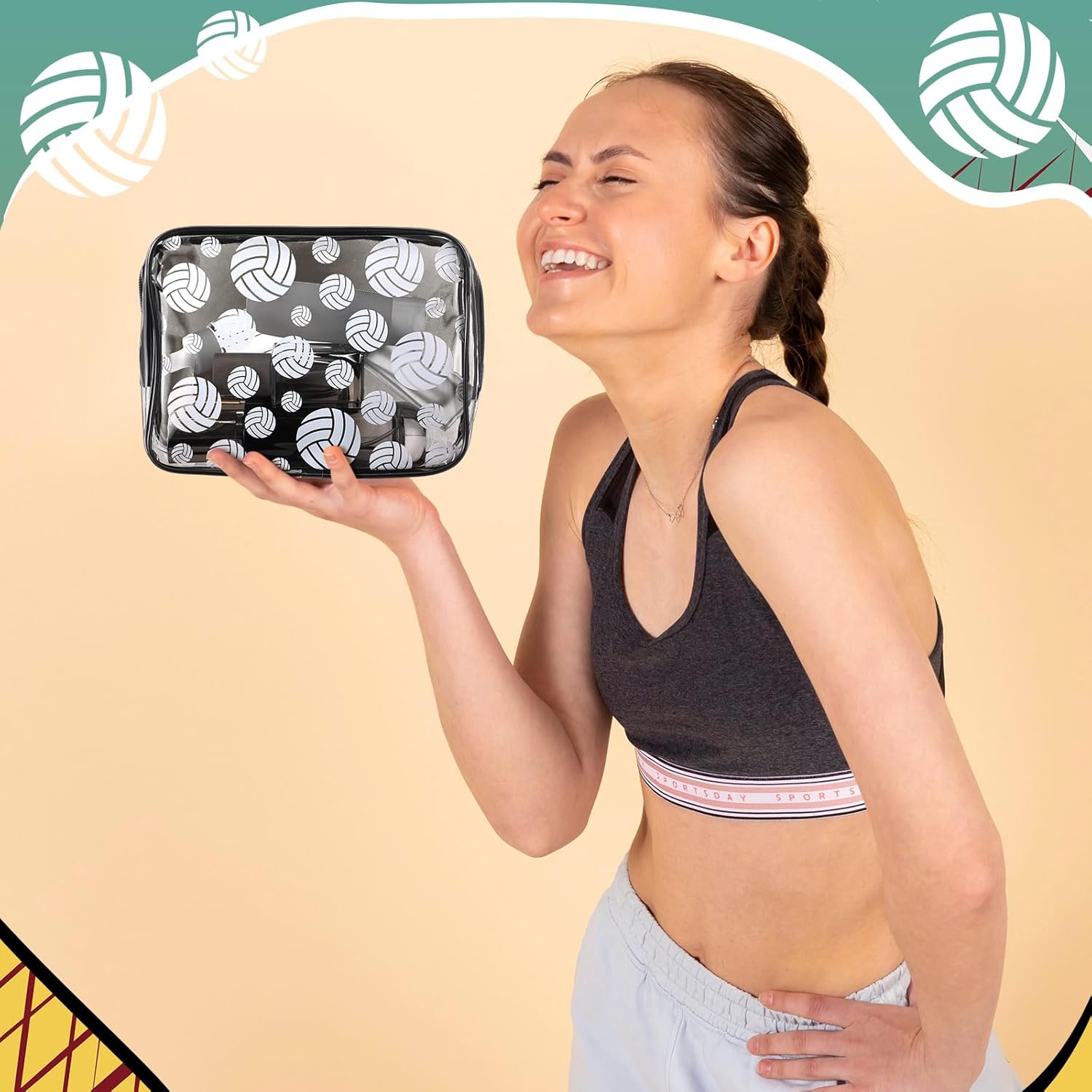 Kacctyen 20 Pcs Volleyball Team Gifts for Girls Women Cosmetics Bag PVC Transparent Black Waterproof Makeup Bag Volleyball Theme Party Favor 8 x 6 x 2.4'' Travel Pouch Portable Toiletry Storage - Image 4