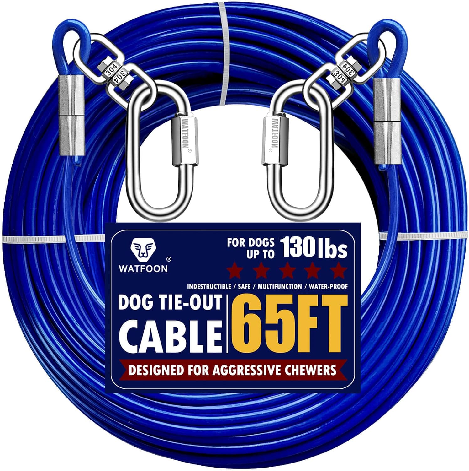 WATFOON Dog Tie Out Cable Up to 130Lbs Heavy Duty 65ft Dog Leads Line Long Chain Leash for Dogs Outside 50ft 100 Foot Dog Runner for…
