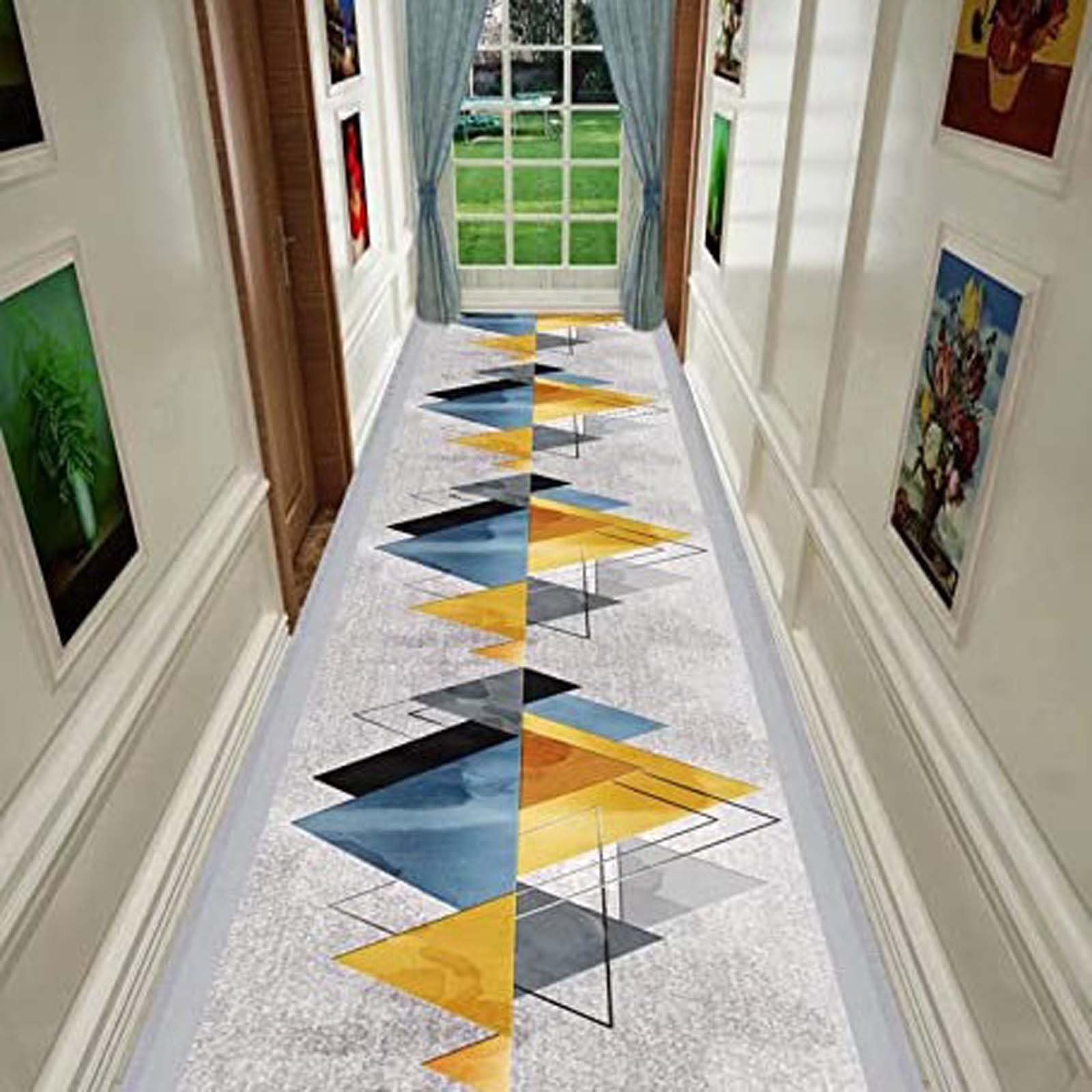 Tapis de Passage Scandinave 0.6cm Triangles Graphiques Colorés,0.6m x 2.5m