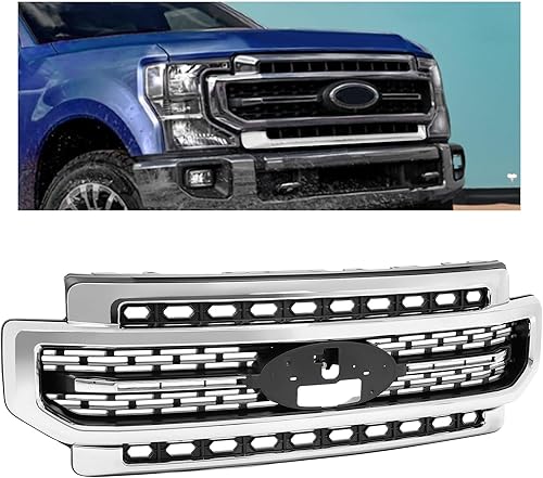HECASA Rejilla delantera compatible con Ford F250 F350 2020-2022 Super Duty Parrilla de parachoques plateada+negro