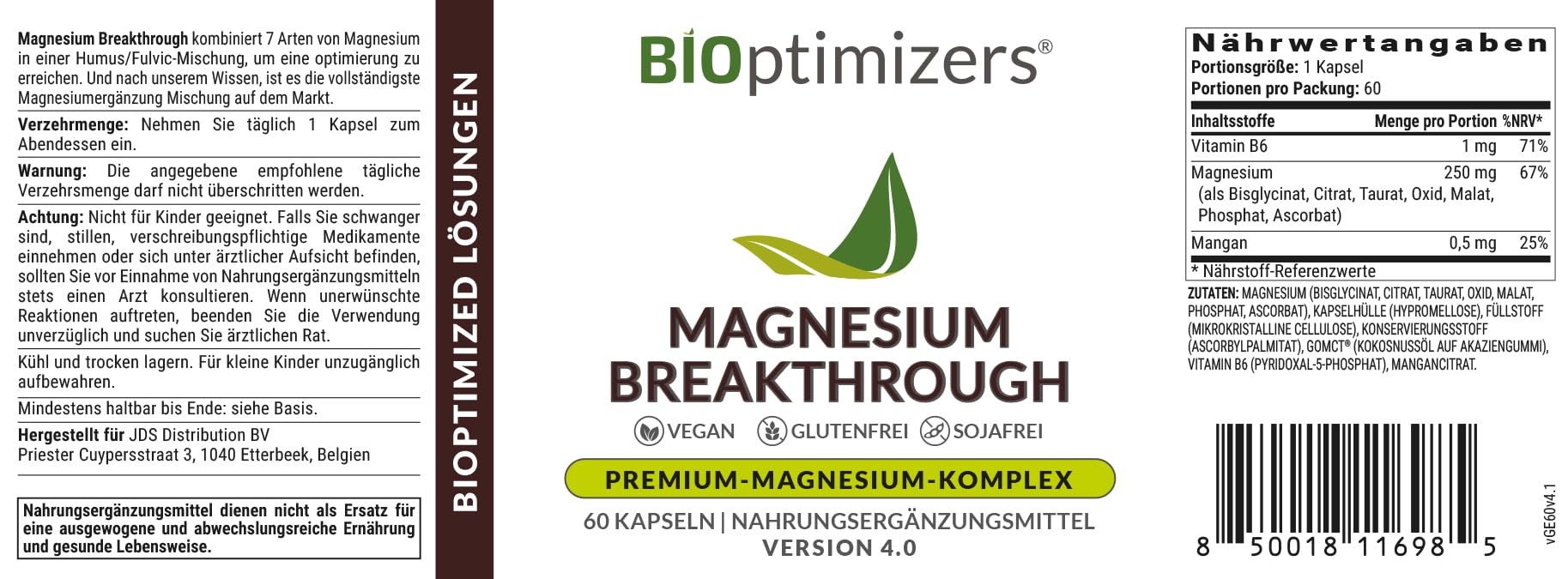 BiOptimizers Magnesium Breakthrough 4.0, 7-in-1-Komplex | 60 Kapsel