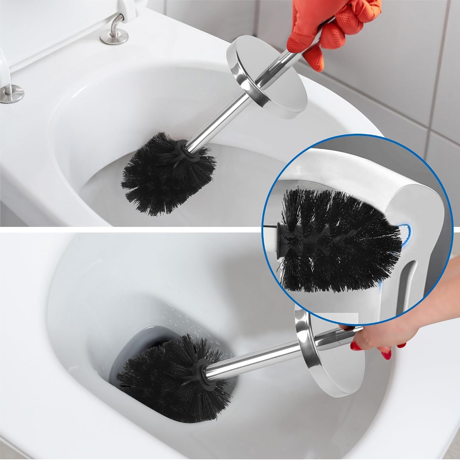 Stainless Steel Toilet Brush Set - Rustproof & Compact -4