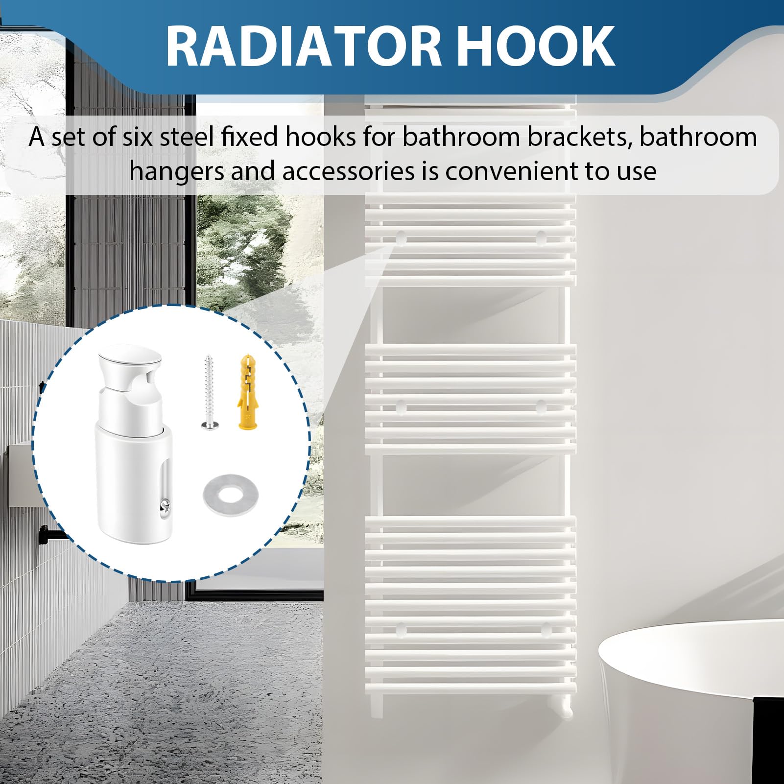 6 Piezas Soporte Radiador Pared Soporte Toallero Electrico, Soporte Radiador Pared Ajustable Soporte Radiador ABS Compatible con Radiadores Rectos y Curvos, Blanco