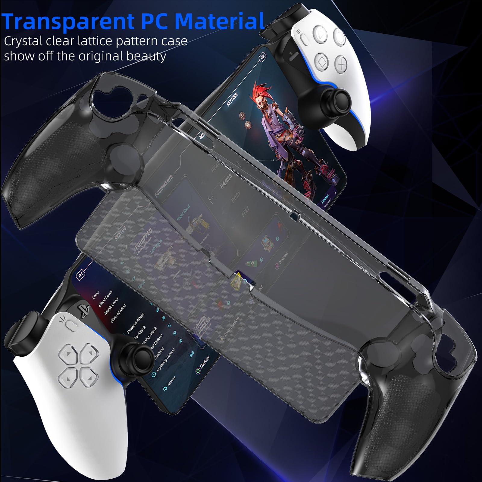 HEYSTOP Carcasa Compatible con Playstation Portal, Funda a Prueba de Polvo para Playstation Portal, Accesorio PS5 Portal, contra Caídas y Arañazos, Protección Carcasa de Joystick (Negro Transparente)