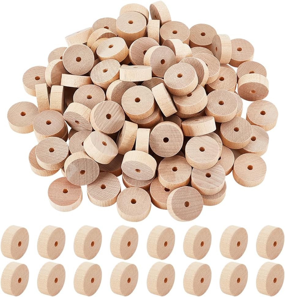 OLYCRAFT 150Pcs 28x10mm Wooden Craft Wheels 5mm Hole Unfinshed Wooden Wheel Blank Small Wood Wheels Flat Round Wooden Craft Wheels for DIY DIY Model Cars Wood Crafts Supplies