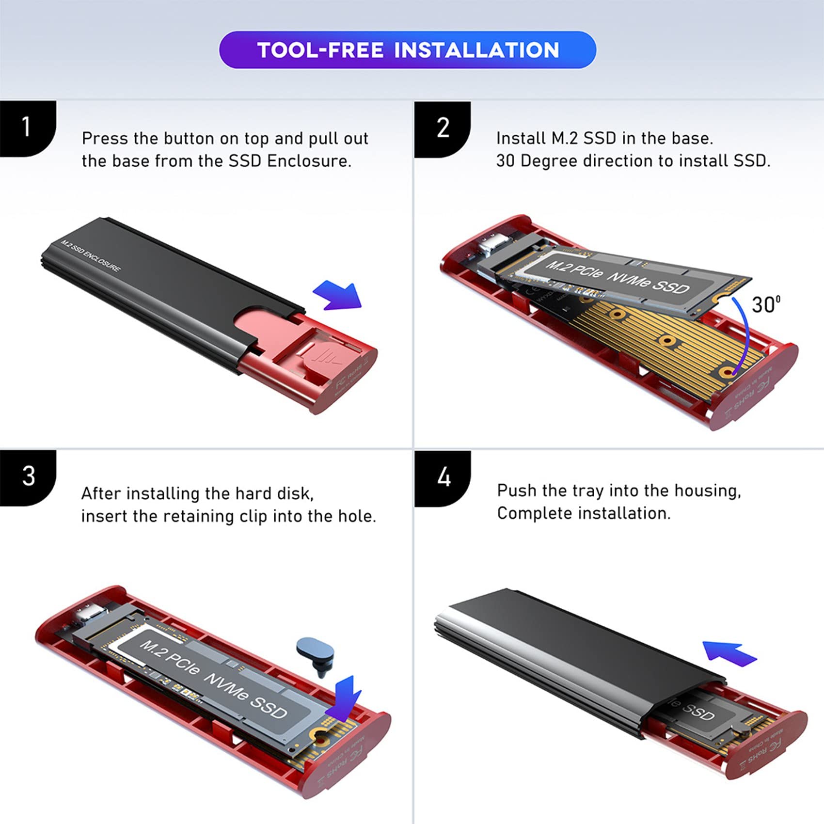 3 x obudowa M2 SSD NVME M.2 na USB 3.1 SSD Box Case do M.2 PCIe NVMe M Key 2230/2242/2260/2280 adapter bez narzędzi, czarna