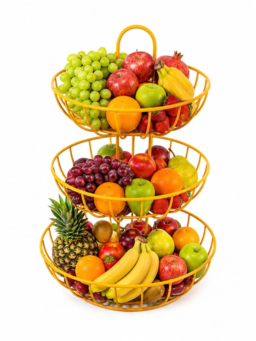 3 Tier Metal Fruit Basket Stand Gold Wire Fruit Storage Organizer for Kitchen Counter, Vegetable & Snack Holder, Multi-Layer Fruit Bowl for Dining Table & Home Decor-picture-29